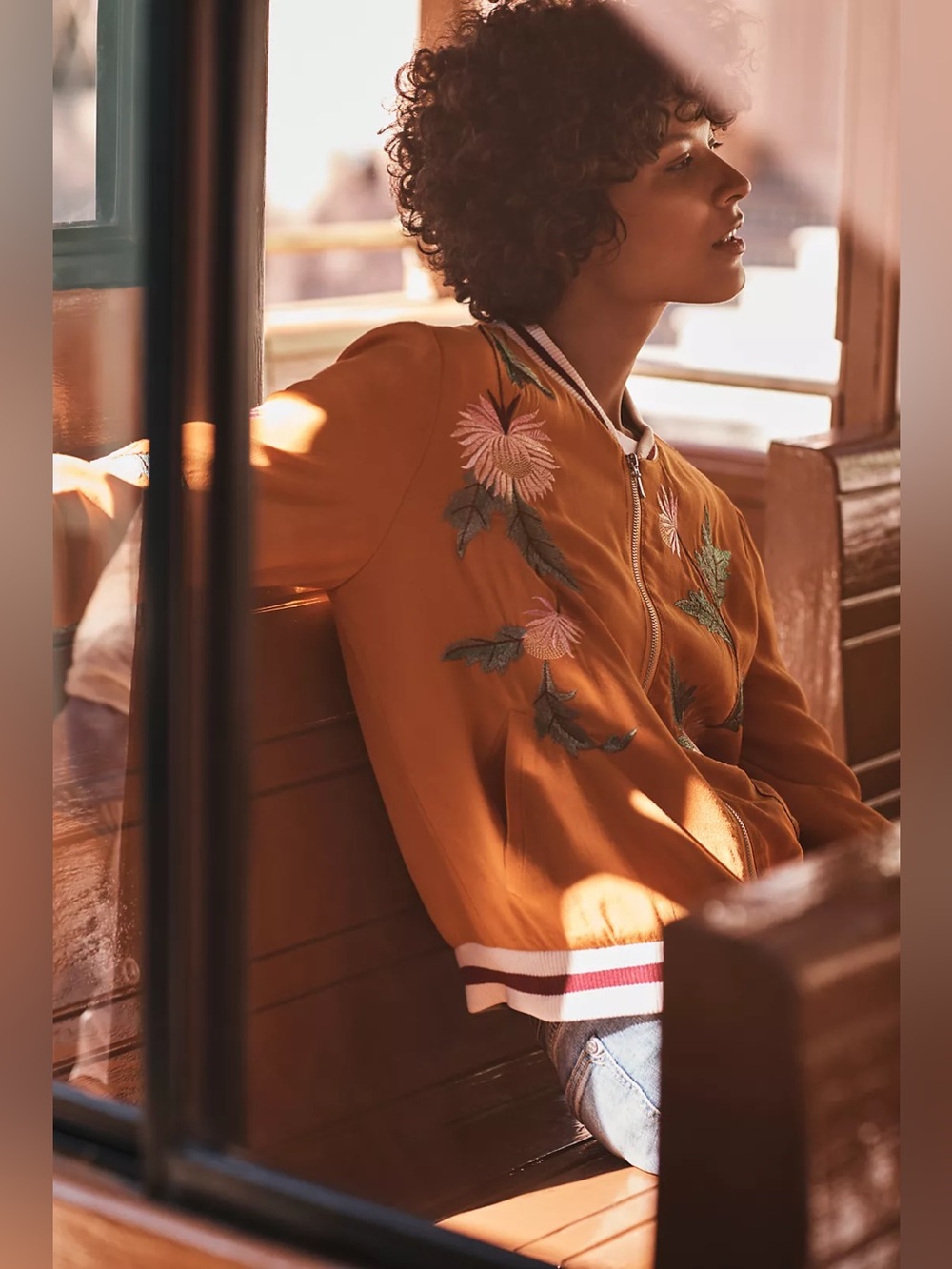 Anthropologie Solstice Mustard Floral Embroidered Bomber Jacket L - Picture 5 of 9